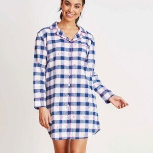 Little Blue House - Ski Holiday‎ Flannel Nightdress - Pink Navy Plaid - Medium